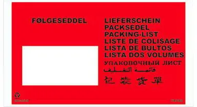 Docustick følgeseddellomme med trykk 10 språk C65 225 mm x 122 mm